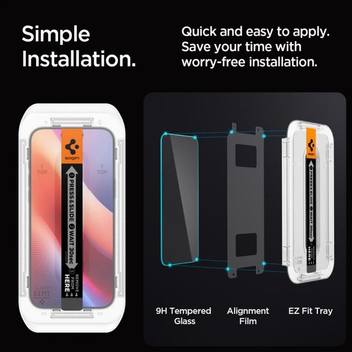 Actual product image Spigen Glas.TR iPhone 16 Pro "EZ FIT" clear szkło hartowane AGL07935 (1 Piece, Apple iPhone 16 Pro)