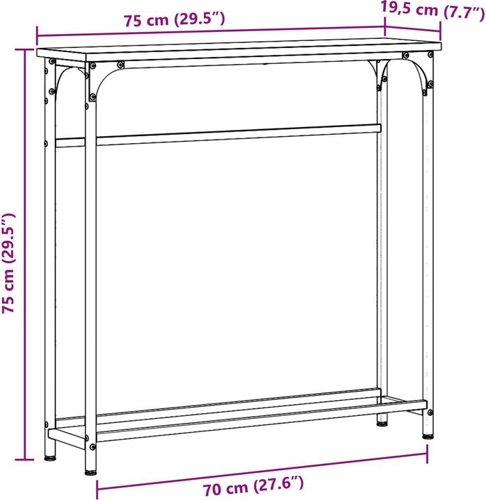 Actual product image VidaXL Artisan oak console table 75x19.5x75 cm made of wood-based material and steel