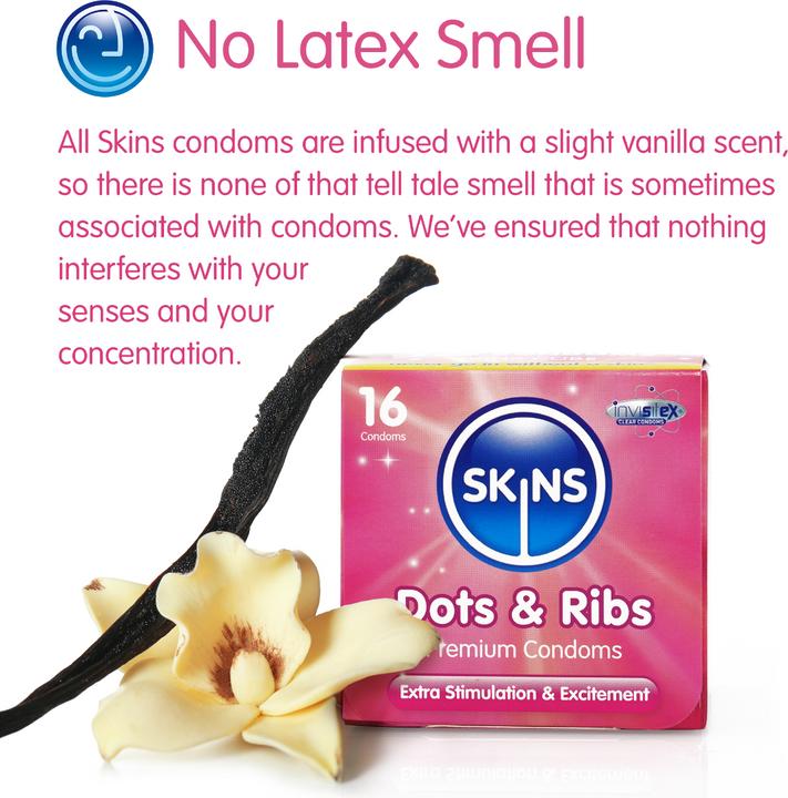 Actual product image Skins Dots & Ribs" 12 ribbed/nubbed condoms made of crystal clear latex - without latex odour (12 pcs.)