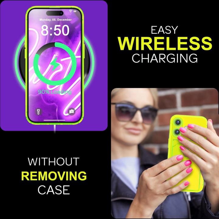 Produktbild Nalia Klar Transparente Neon Silikon Hülle Kartenhalter (Apple iPhone 16)