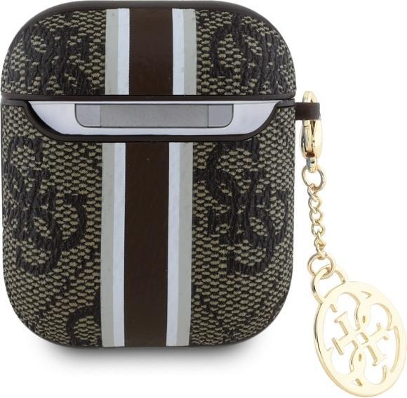 Actual product image Guess GUA2P4RPSW AirPods 1/2 cover brązowy/brown 4G Printed Stripes Charm (Headphone bag)