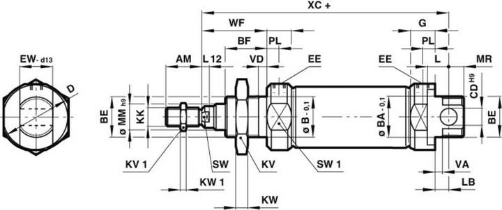 Image du produit Norgren Vérin double action RM/8000, 25 x 80 mm