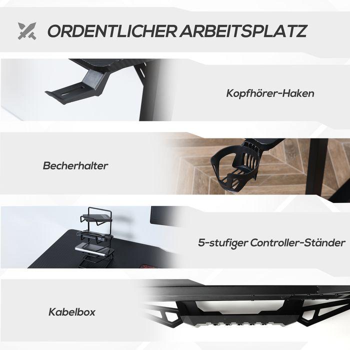 Produktbild Swisshandel24 Gaming Tisch Schreibtisch L-förmige mit Kopfhörerhaken Getränkehalterung MDF Metall Schwarz+Rot 168x