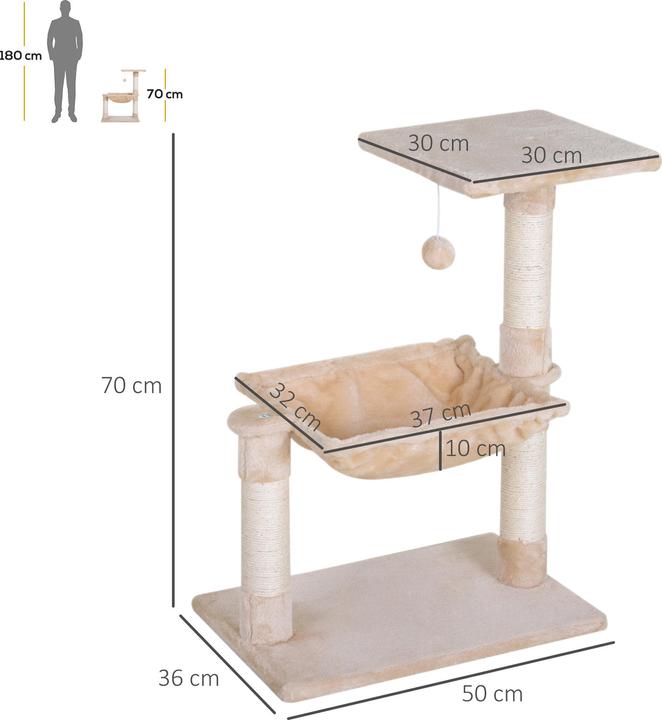 Immagine prodotto PawHut Albero per gatti con colonne in sisal (70 cm, Beige)