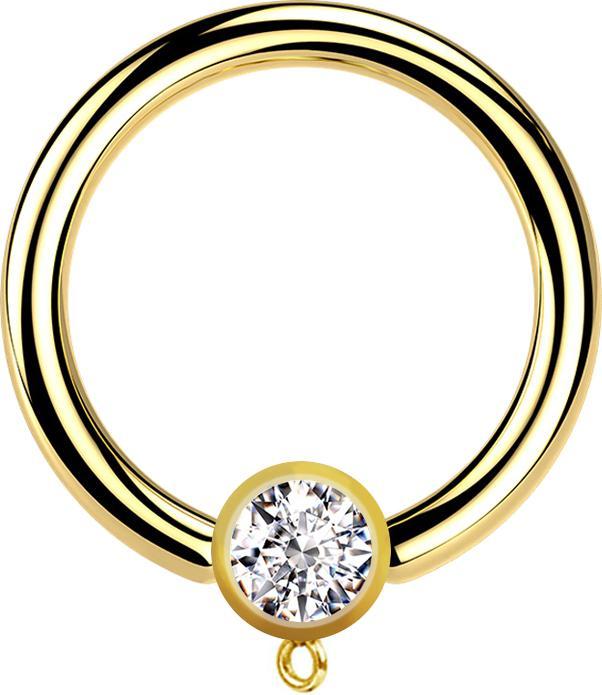 Produktbild Star Piercing Micro Closure Ring vergoldet mit Zylinder Kristall silber Ring für Anhänger (Chirurgenstahl 316L, ohne Messing)