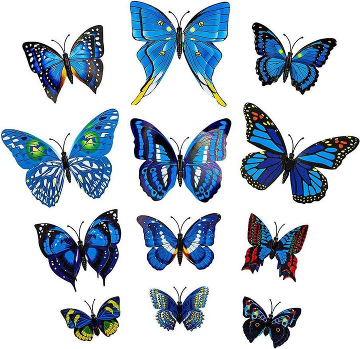 Produktbild JTI 12 Stück blaue dekorative 3D-Papierschmetterlinge für Wände