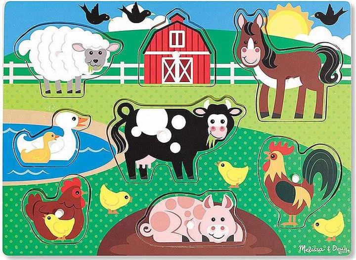 Produktbild Melissa & Doug Puzzle Bois Bouton Animaux De La Ferme (Fr-De-En-Es) (8 Teile)