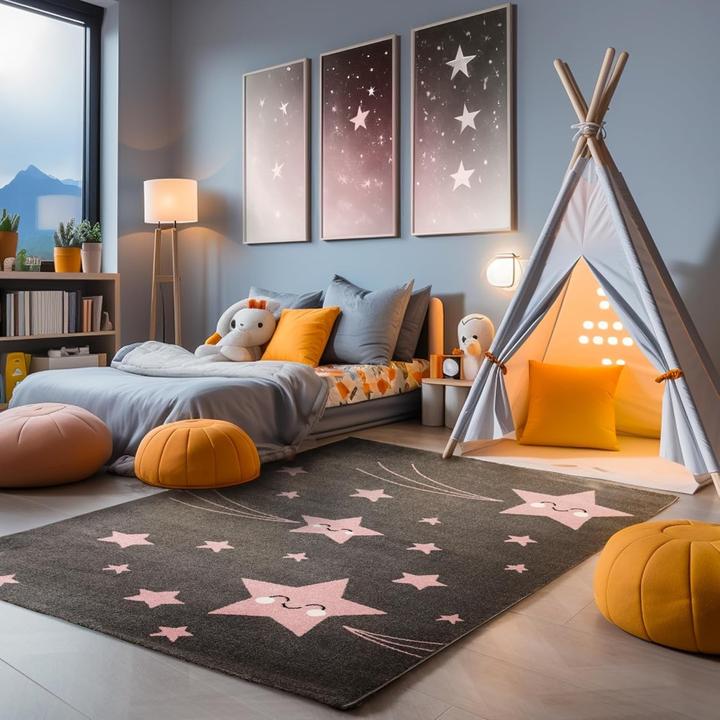 Produktbild Paco Home Kinder-Teppich Kinderzimmer Planeten Rakete (80 x 150 cm)