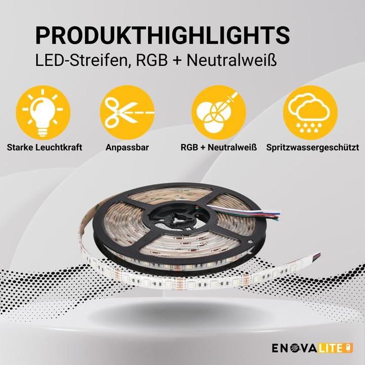 Produktbild Enovalite LED-Streifen (Neutralweiss, 500 cm, Indoor, Outdoor)