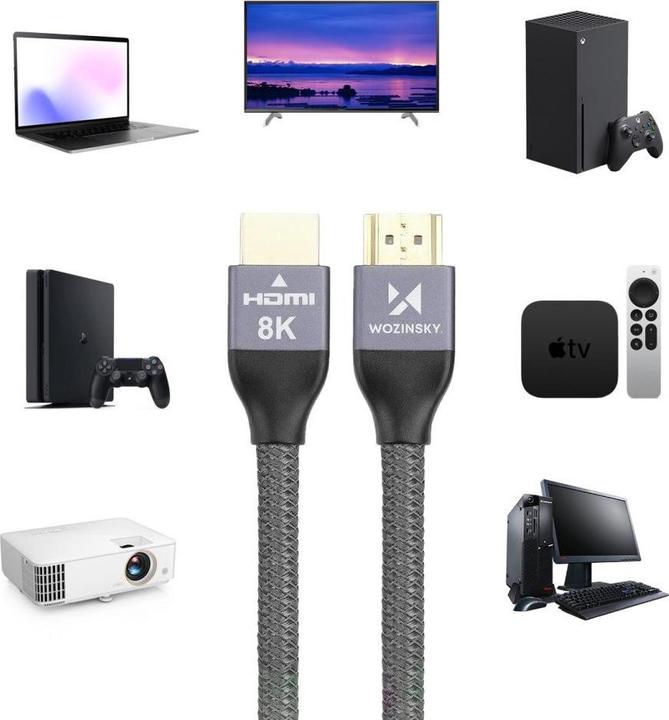 Immagine prodotto Wozinsky HDMI 2.1 8K 60 Hz 48 Gbps / 4K 120 Hz / 2K 144 Hz 2 m argento (WHDMI-20) (2 m, HDMI)