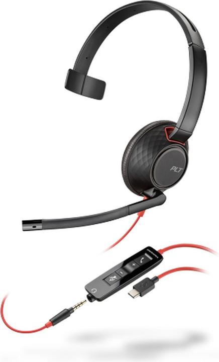 Poly Blackwire 5210, Kopfhörer, Kopfband, Calls/Music, Schwarz, Rot, Monophon, Knopf (Kabelgebunden, USB-C)