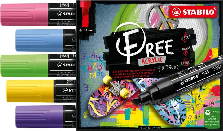 Actual product image STABILO Acrylic marker Free Acrylic T800C Seasi 5-case (Light green, Lilac, Rose, Yellow, Light blue, 10 mm, 5 x)