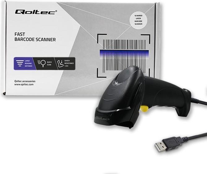 Immagine prodotto Qoltec Scanner laser per codici a barre 1D | USB | Nero (Codici a barre 1D)