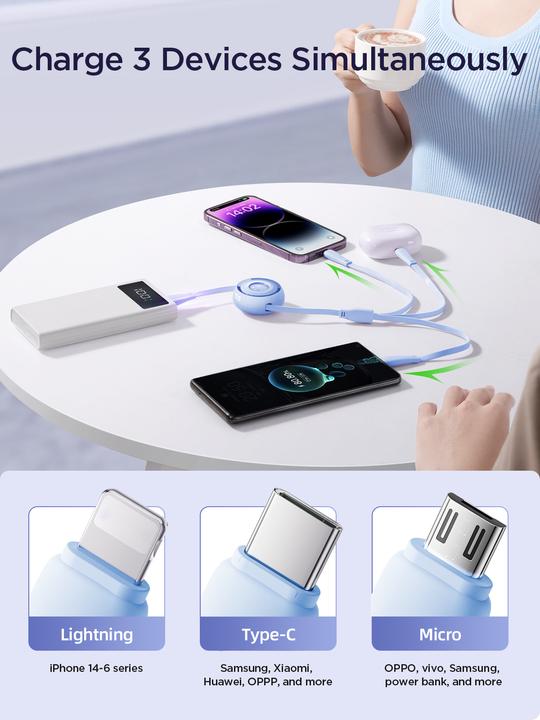 Produktbild Joyroom S-A40 Colourful Series 3in1 einziehbares Kabel USB-A auf USB-C / Lightning / microUSB 1 m – (1 m)
