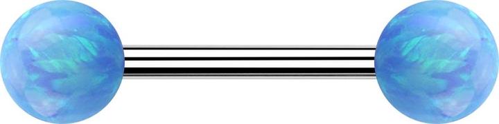 Star Piercing Barbell silber mit zwei Kugeln Opal hellblau (ohne Messing, Chirurgenstahl 316L)