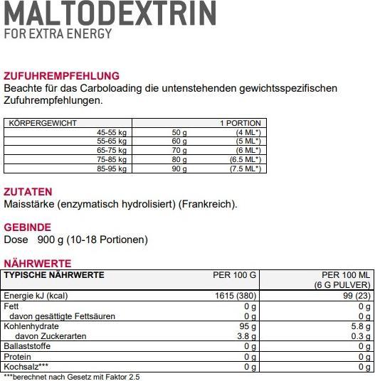 Valori nutrizionali e ingredienti Sponser maltodestrina 100 (Neutro, 1 pz., 900 g)