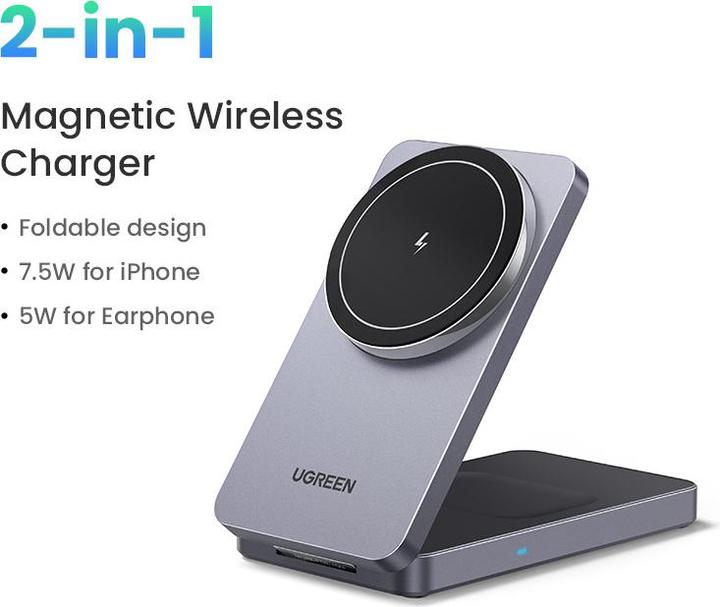 Image du produit Ugreen Chargeur magnétique sans fil 2 en 1 gris (20 W)