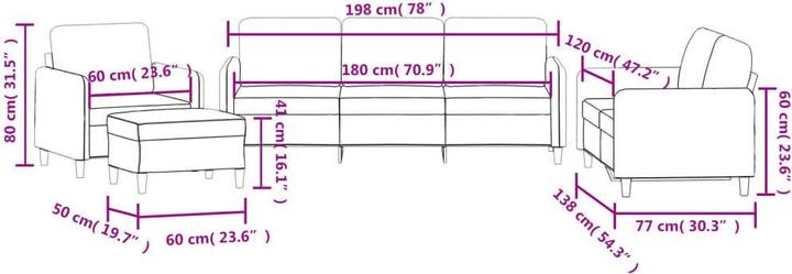 Produktbild VidaXL Sofagarnitur Sessel Sofa Couch Wohnzimmer Designsofa 4-tlg. Gelb Samt