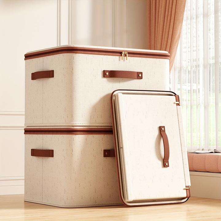 Produktbild Only-Bags.Store 1pc Leinen Zipper Quilt Storage Bins mit Deckel, Leinengewebe, kratz- und verschleissfest