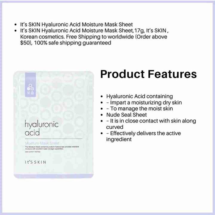 Produktbild Skin Gin It's Skin - Hyaluronic Acid Moisture Mask Sheet Mask In Sheet From Hyaluronic Acid 17G (1000 ml)
