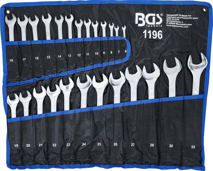 BGS Combination Spanner Set 6 - 32 mm 25 pcs. (32 mm, 18 mm, 11 mm, 12 mm, 20 mm, 19 mm, 27 mm, 15 mm, 13 mm, 25 mm, 6 mm, 21 mm, 7 mm, 14 mm, 29 mm, 8 mm, 10 mm, 30 mm, 23 mm, 26 mm, 22 mm, 17 mm, 28 mm, 9 mm, 16 mm, 24 mm, 31 mm)