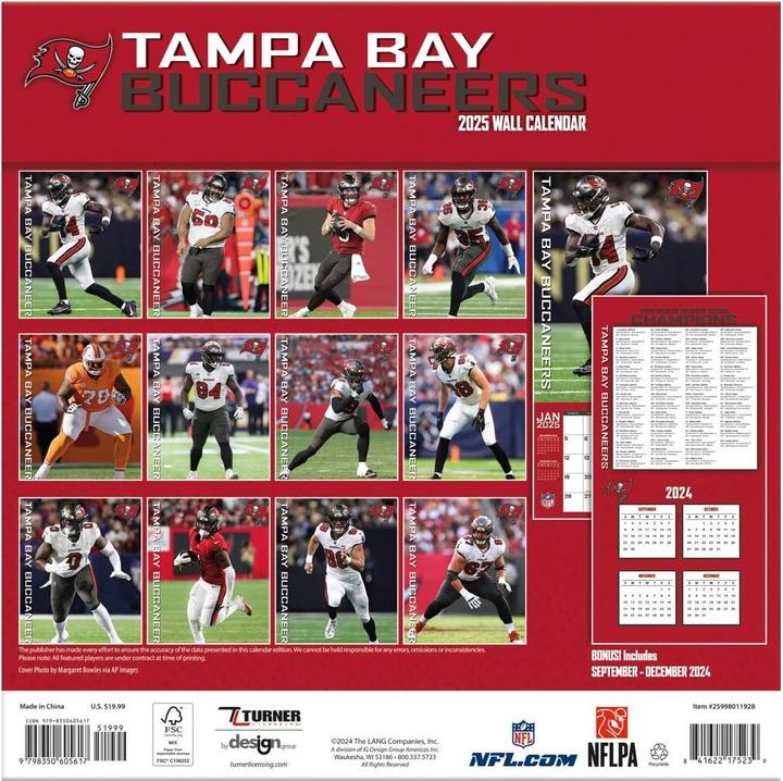 Produktbild NFL - Tampa Bay Buccaneers - 30.5 x 30.5 cm Team Wandkalender 2025 (30.5 x 30.5 cm, Französisch, Italienisch, Spanisch, Deutsch, Englisch)