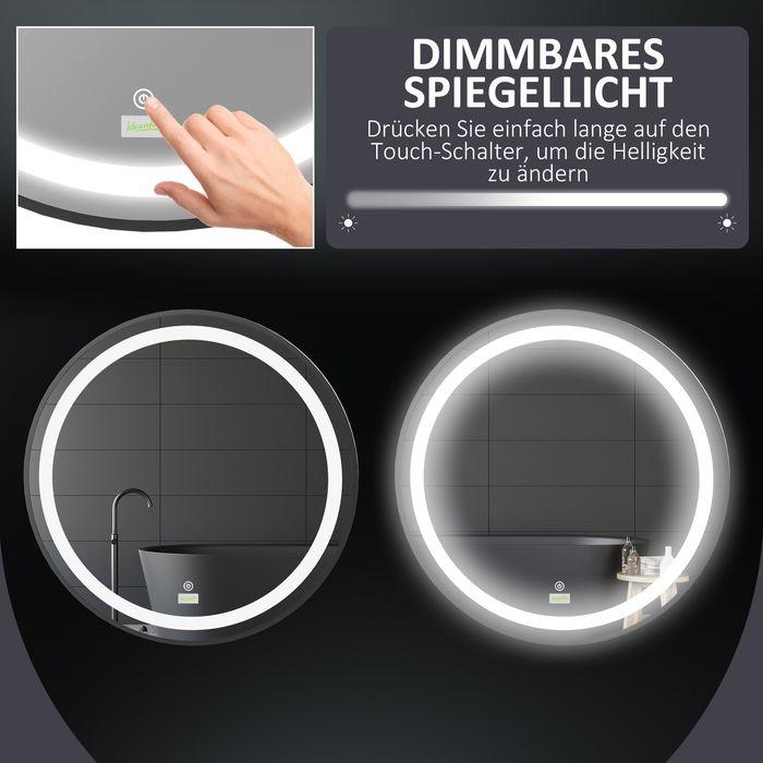 Produktbild Swisshandel24 Badezimmerspiegel, LED-Beleuchtung, dimmbar, 3 Lichtfarben, Metallrahmen, Ø60 cm, Schwarz (Ø 60 cm)
