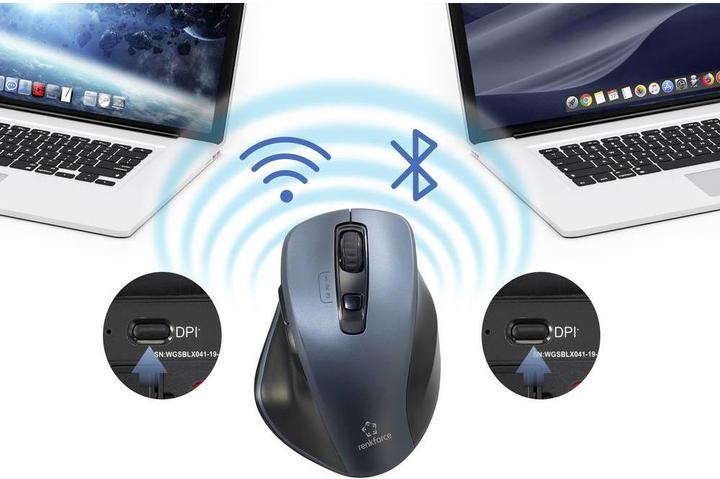 Actual product image Renkforce Bluetooth®, Wireless 3D Mouse Optical Ergonomic Grey (Wireless)