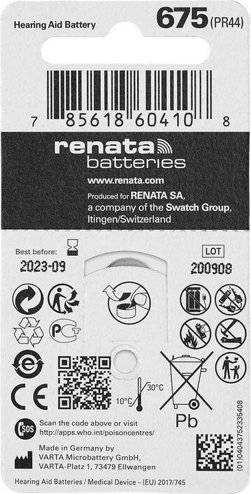 Produktbild Renata Hearing Aid PR44 Knopfzelle ZA 675 Zink-Luft 660 mAh 1.4 V 6 St. - Batterie - 65 (6 Stk., 675, 660 mAh)