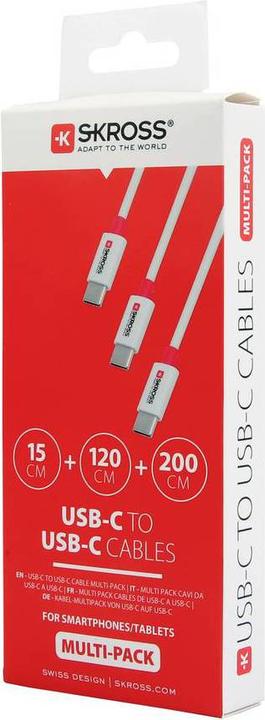 Actual product image Skross USB Cable USB-C to USB-C Cables 2.0 Multipack, 0.15m / 1.2m / 2.0m wt (0.15 m, USB 2.0)