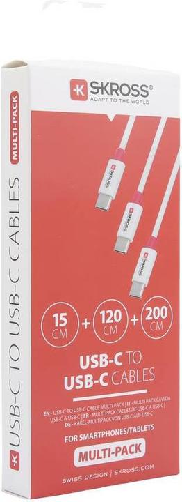 Actual product image Skross USB Cable USB-C to USB-C Cables 2.0 Multipack, 0.15m / 1.2m / 2.0m wt (0.15 m, USB 2.0)