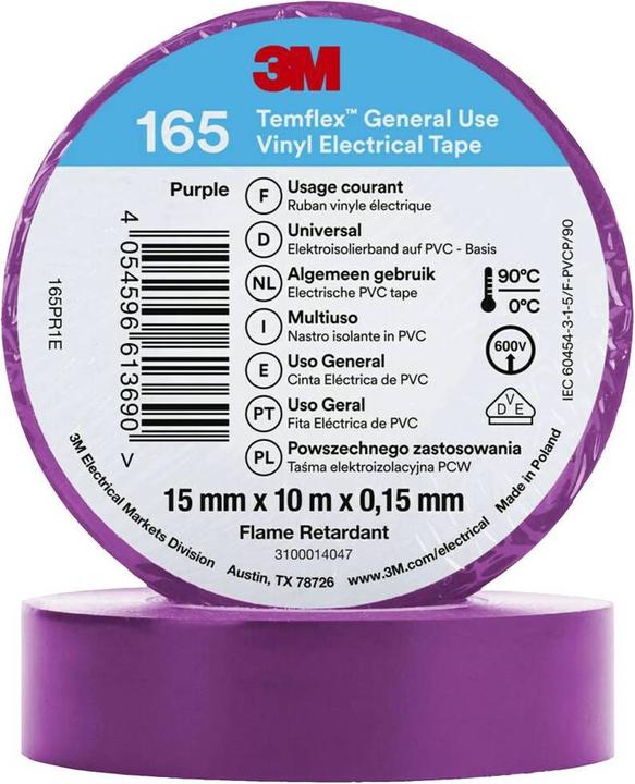 Immagine prodotto 3M Nastro isolante in vinile Temflex 165, 15 mm x 10 m (15 mm)