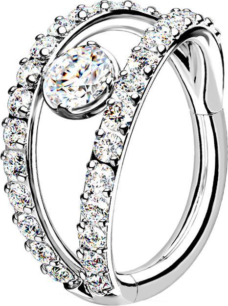 Star Piercing Micro Segmentring klappbar silber doppelring mit Kristallen und Kristall (Chirurgenstahl 316L, ohne Messing)