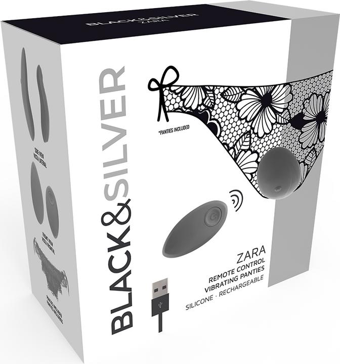 Actual product image Black&Silver Slip vibrator "Zara" with remote control and lace slip