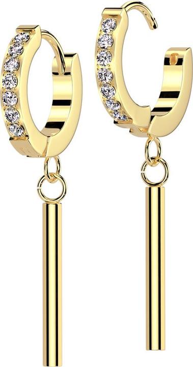 Produktbild Star Piercing Ohrring zum Klappen vergoldet Kristalle silber Anhänger langer Zylinder (Chirurgenstahl 316L, Messing)