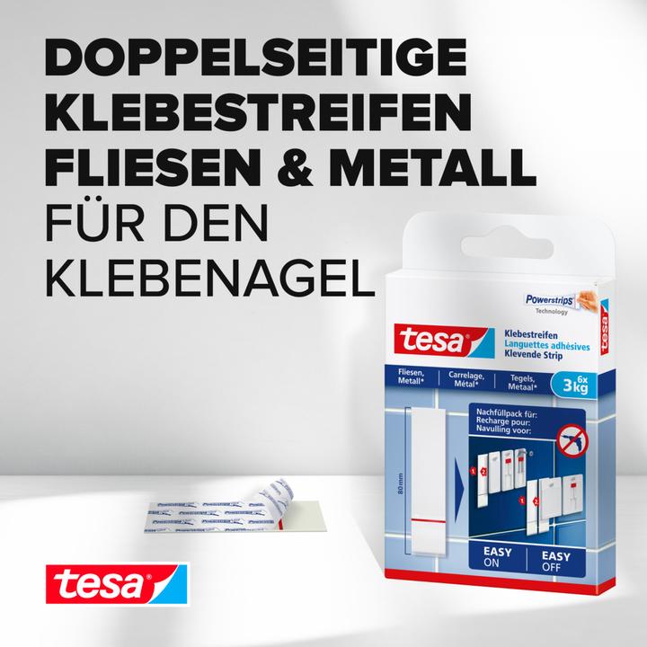 Immagine prodotto tesa Powerstrips per piastrelle e metallo, 3 kg di forza di tenuta, 6 strisce biadesive