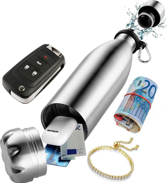 Produktbild KH Security 2er-Set Doppelwandige Trinkflasche mit Geheimversteck, 400ml, aus Edelstahl (0.40 l)