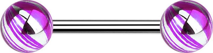 Image du produit Star Piercing Barbell silber mit zwei Kugeln violett elektrisch Beschichtet (sans laiton, Acier chirurgical 316L)
