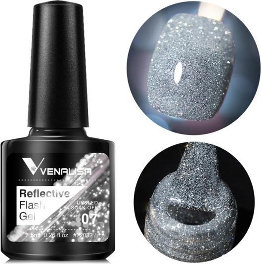 Actual product image Venalisa Gel Varnish Reflective Neon Disco Gel BD07 (Silver glitter, Gel-Effect Nail Polish)