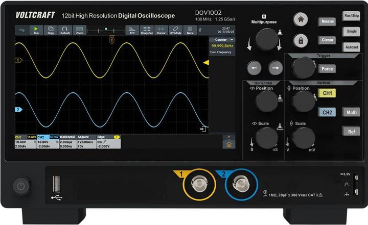 Immagine prodotto Voltcraft DOV1002 Digital-Oszilloskop 100 MHz 2-Kanal 1.25 GSa/s 50 Mpts 12 Bit (CAT II)