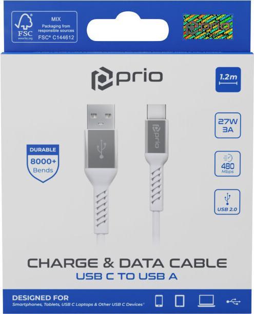 Actual product image prio High-Speed Charge & Sync USB C to USB A 3A 1.2 m white (1.20 m, USB 2.0)