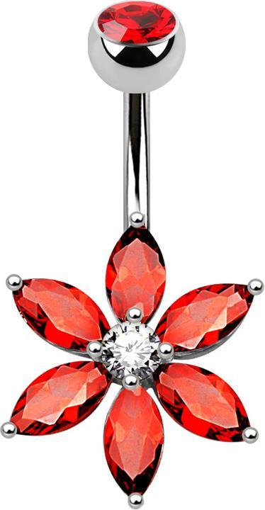 Image du produit Star Piercing Banane argentée avec fleur de cristal rouge (Laiton, Acier chirurgical 316L)