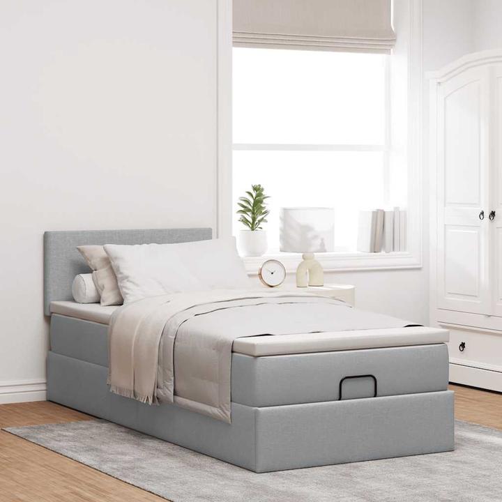Image du produit VidaXL Ottoman-lit avec matelas Gris clair 90x190 cm Tissu (90 x 190 cm)