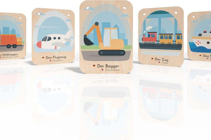 Actual product image Activity Board Bilingual wooden flashcards (German - English), wooden flashcards for vehicles, learning languages (German)