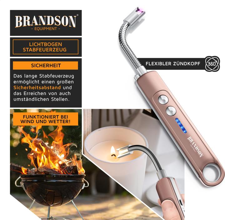 Actual product image Brandson Electric stick lighter, arc lighter, candle lighter, USB rechargeable, for fireplace, barbecue