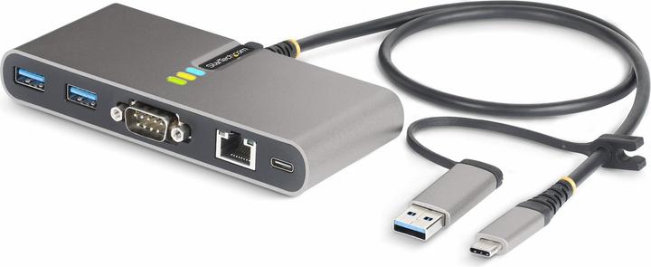 StarTech com 2-Port USB-C Hub with Ethernet and RS-232, Attached USB-C to USB-A Dongle, 100W PD Pass (USB-C, 2 Ports)