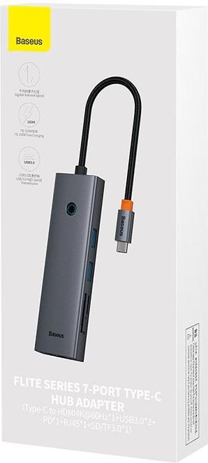 Produktbild Baseus Hub 7w1 UltraJoy 7-Port ( USB-C to 1xHDMI4K@30Hz + 2xUSB 3.0 + 1xPD +RJ45 + SD/TF3.0) (7 Ports)