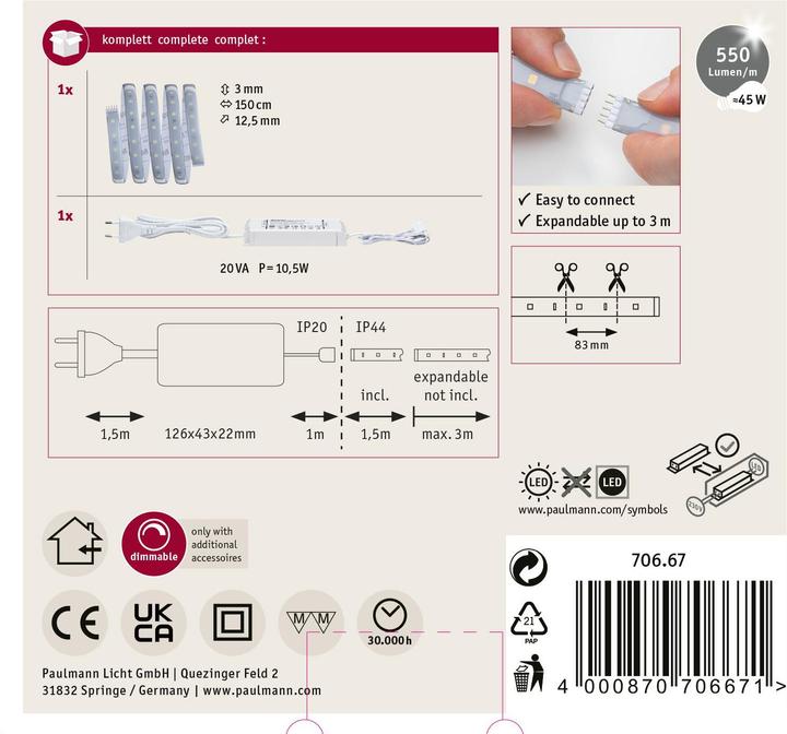 Actual product image Paulmann MaxLED 500 Stripe Set (Cold White, 150 cm, Indoor)