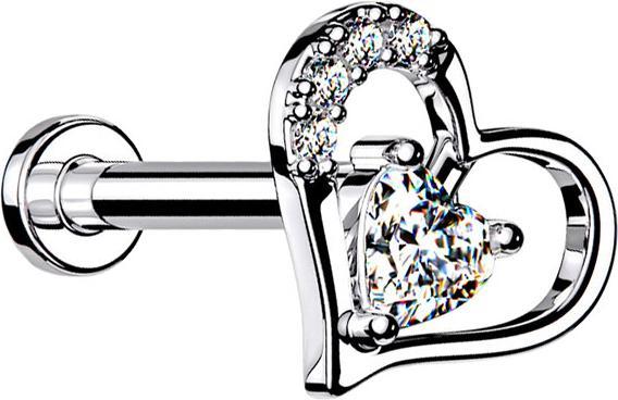 Produktbild Star Piercing Micro Labret Innengewinde silber Kristallherz im Herz (Chirurgenstahl 316L, Messing)