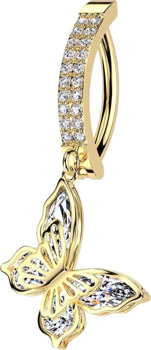 Produktbild Star Piercing Banane klappbar vergoldet Schild zwei Reihen Kristalle silber Anhänger Schmetterling (Messing, Chirurgenstahl 316L)